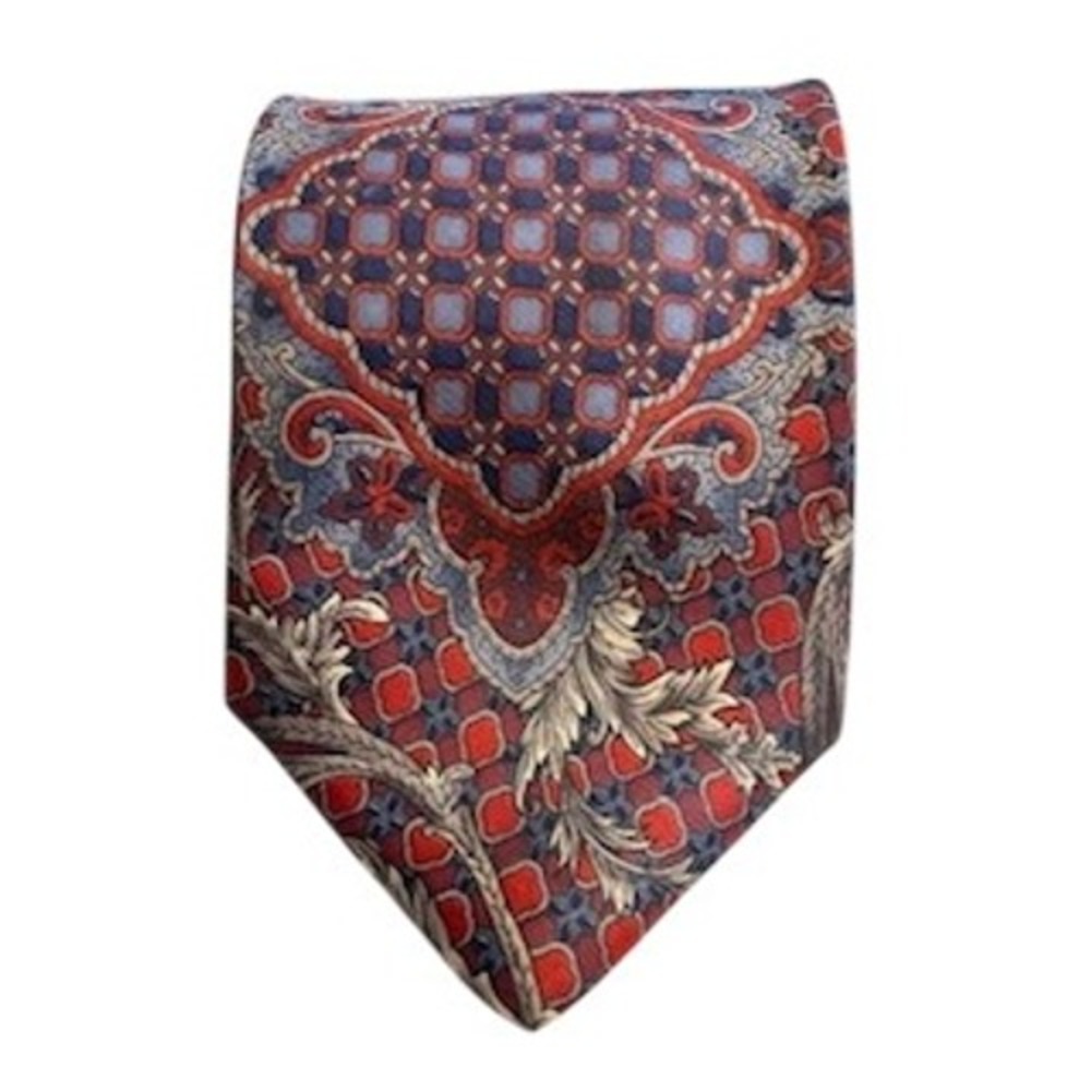 Bill Blass Necktie Burgundy‎ Blue Paisley Medallion Silk Blend Men's Tie